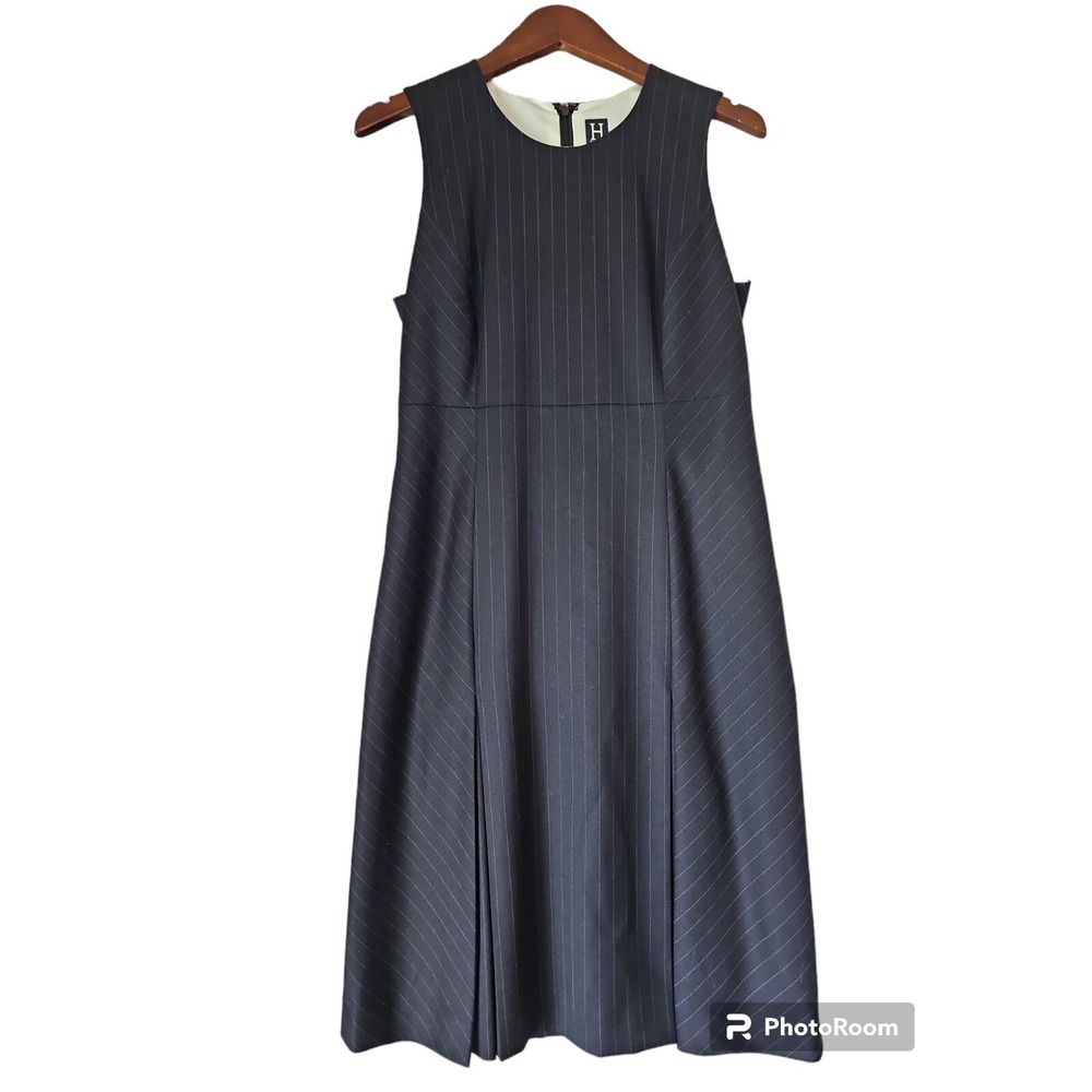 Hilfiger Womens Sleeveless Pinstriped Black Pleat Hem A Line Dress Size 6 Career